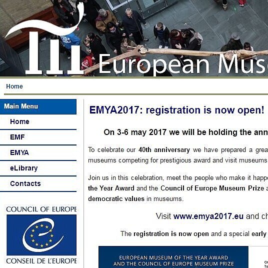 Die Website des European Museum Forum Das Bild zeigt einen Ausschnitt der Website des European Museum Council